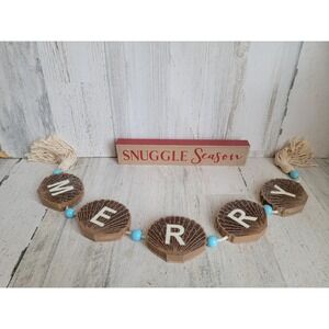 Wooden snuggle season shell sea Merry Xmas set home decor figure